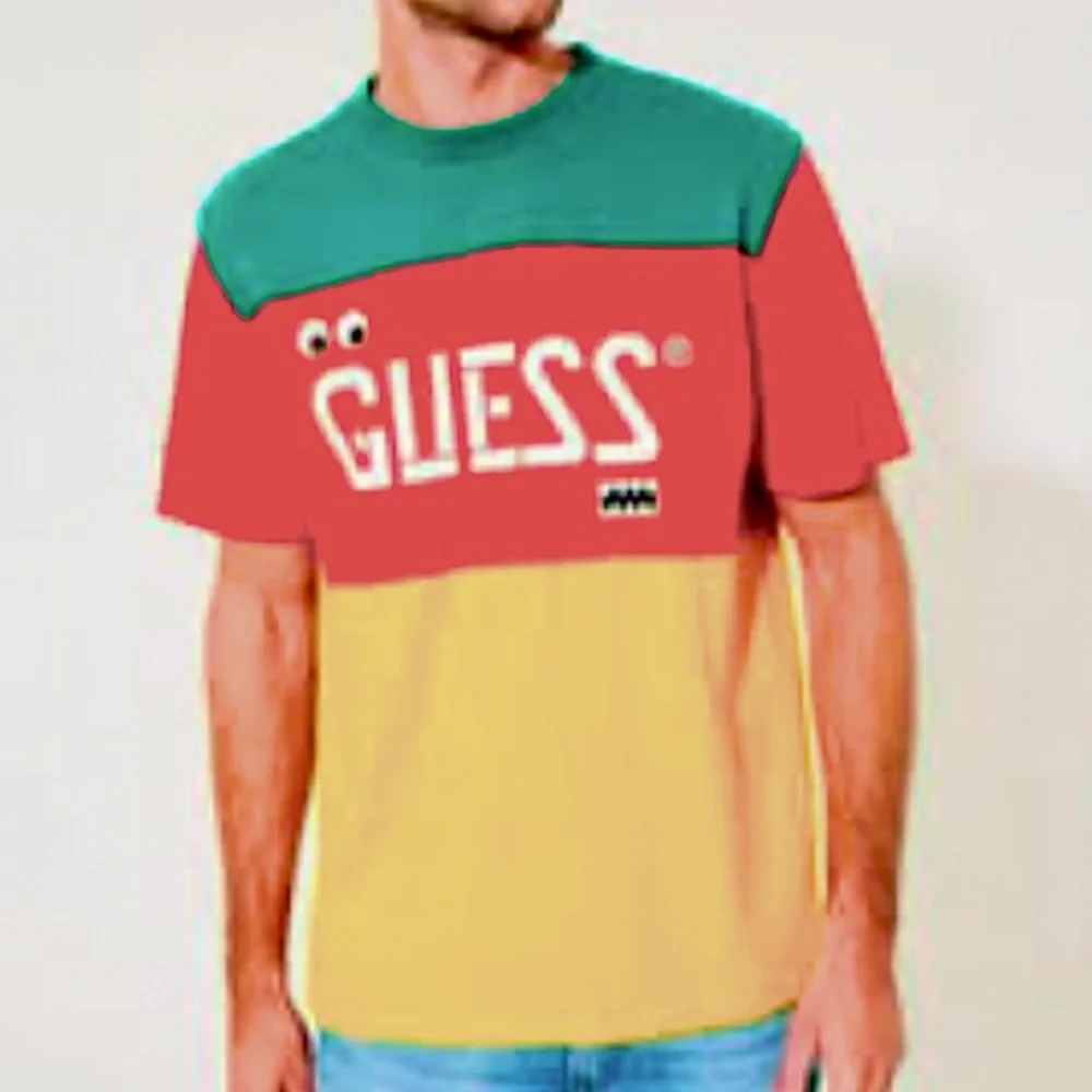 Guess J Balvin Retro Colorblock Distressed Red Green Gold Yellow Mens T Shirt L - Picture 1 of 8